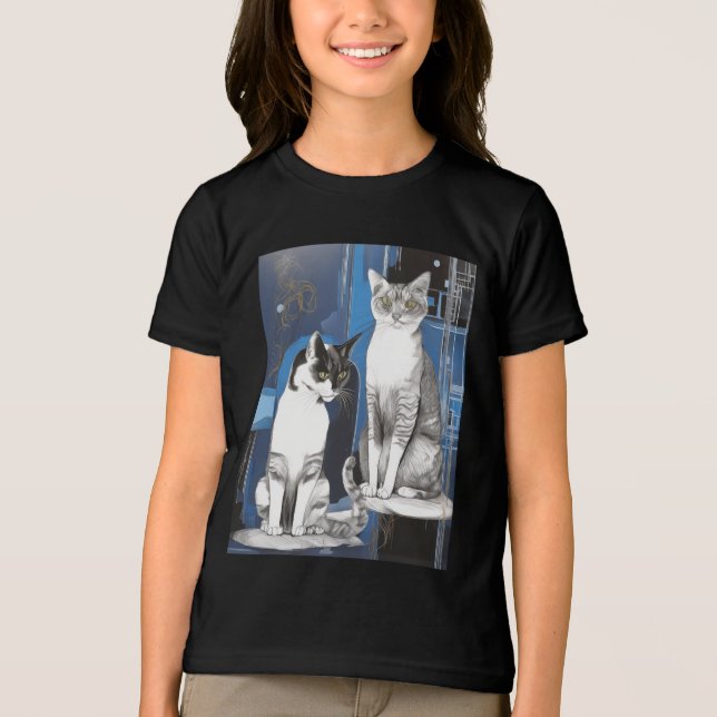 Zwei graue Katzen im Abstrakten Hintergrund Tri-Blend Shirt (Vorderseite)