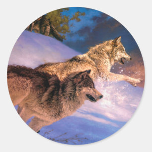 Zwei Grauwolf im Winter Runder Aufkleber