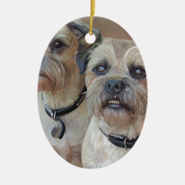 Zwei Grenzterrier Keramikornament (Vorne)