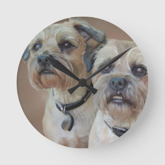 Zwei Grenzterrier Runde Wanduhr