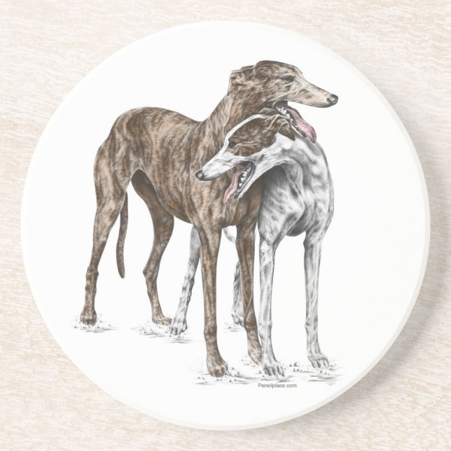Zwei Greyhound Friends Dog Art Getränkeuntersetzer (Vorne)