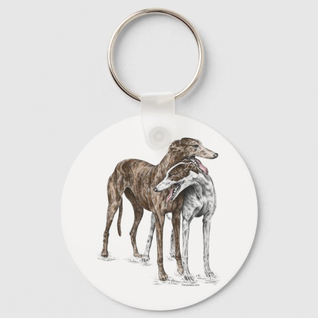 Zwei Greyhound Friends Dog Art Schlüsselanhänger (Vorderseite)