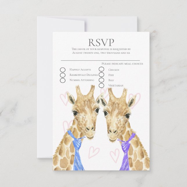 Zwei Groom Giraffe Gay Wedding RSVP (Vorderseite)