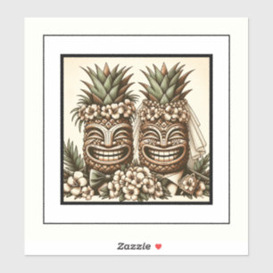 Zwei Grooms Gay Pineaple Tiki Head Retro Hochzeit Aufkleber