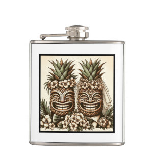 Zwei Grooms Gay Pineaple Tiki Head Retro Hochzeit Flachmann