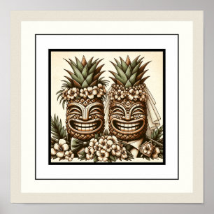 Zwei Grooms Gay Pineaple Tiki Head Retro Hochzeit Poster