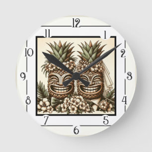 Zwei Grooms Gay Pineaple Tiki Head Retro Hochzeit Runde Wanduhr