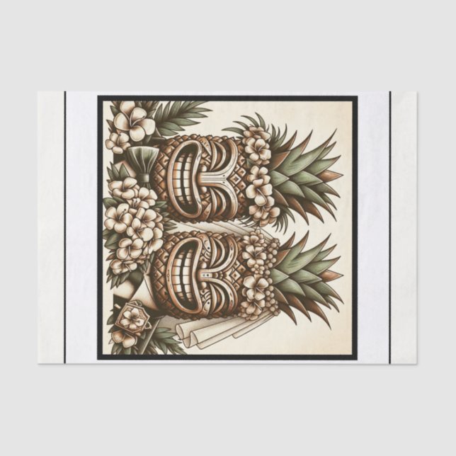 Zwei Grooms Gay Pineaple Tiki Head Retro Hochzeit Seidenpapier (Vorderseite)