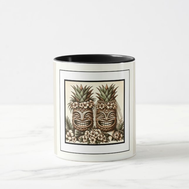 Zwei Grooms Gay Pineaple Tiki Head Retro Hochzeit Tasse (Zentrum)