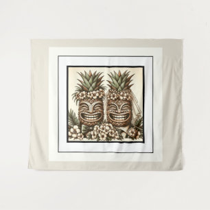 Zwei Grooms Gay Pineaple Tiki Head Retro Hochzeit Wandteppich