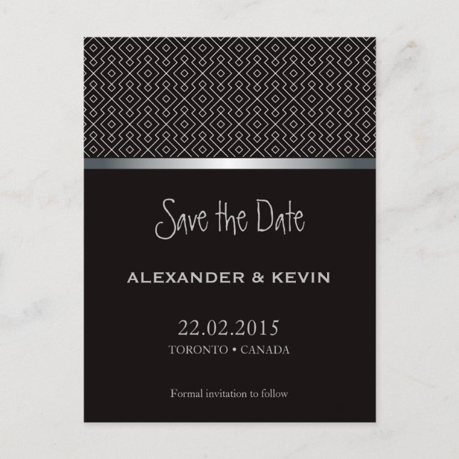 Zwei Grooms-Gay Schwarz-Muster Hochzeit | Postkart Ankündigungspostkarte (Vorderseite)