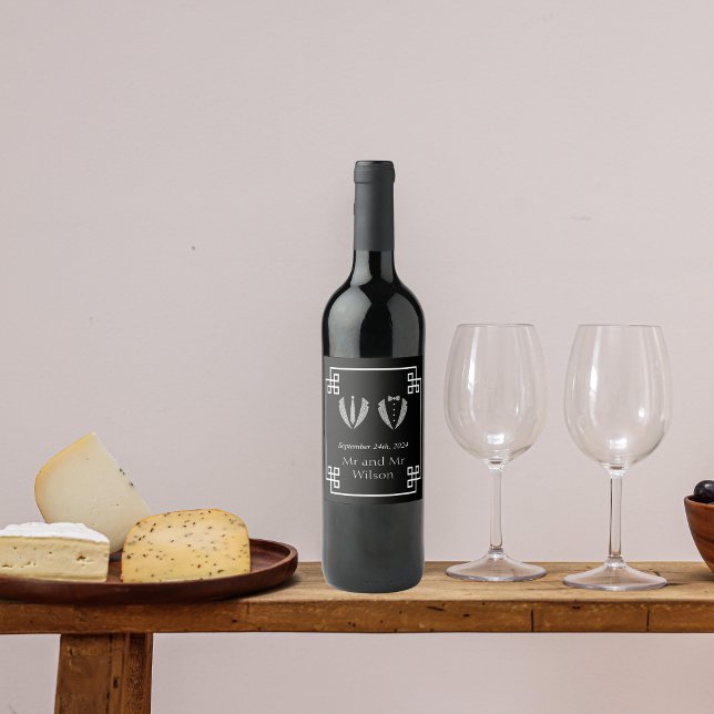 Zwei Grooms Gay Tuxedo Hochzeitsweinetiketten Weinetikett (Von Creator hochgeladen)