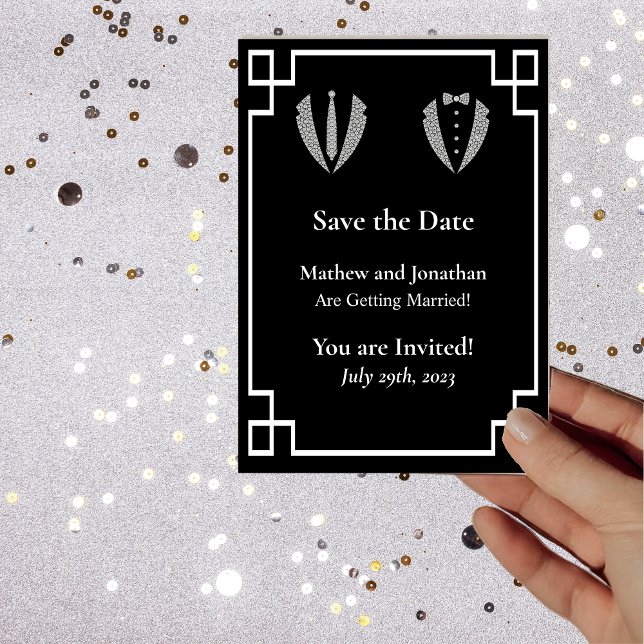 Zwei Grooms Gay Tuxedo Save the Date Card Einladung (Von Creator hochgeladen)