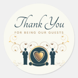 Zwei Grooms Male Hochzeit LGBTQ Cream Blue Vielen  Runder Aufkleber