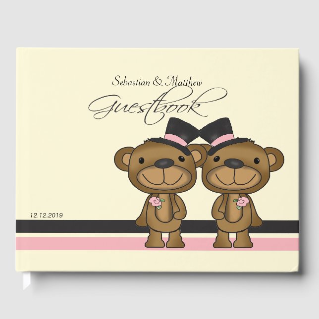 Zwei Grooms Teddy Bears Gay Wedding Custom Gästebuch (Vorderseite)