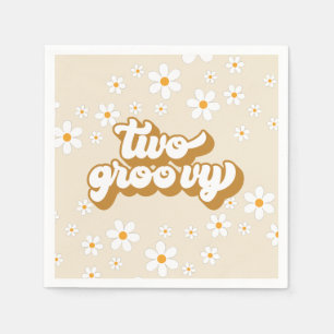 Zwei groovige Retro-Gänseblümchen-2.-Geburtstagsse Serviette