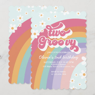 Zwei groovige retro Regenbogen-Einladung zum 2. Ge Einladung
