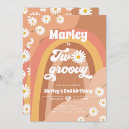 Zwei Groovy 2. Geburtstag 2. Retro Boho Daisy Einladung