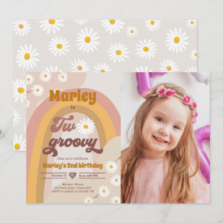 Zwei Groovy 2. Geburtstag 2. Retro Boho Daisy in Einladung