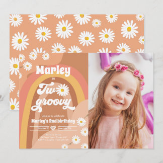 Zwei Groovy 2. Geburtstag 2. Retro Boho Daisy in Einladung