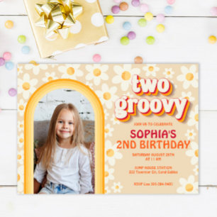 Zwei Groovy 2. Geburtstag Foto Einladung Retro D