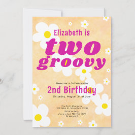 Zwei Groovy 2. Geburtstag Gelbe Blume Power Hippie Einladung