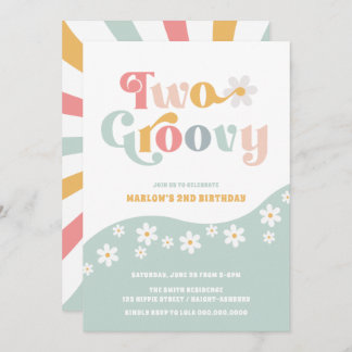 Zwei Groovy 2. Geburtstag Mint Einladung