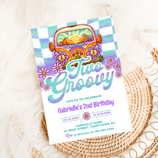 Zwei Groovy 2. Geburtstag Party Boho Floral Daisy Einladung
