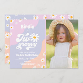 Zwei Groovy 2. Geburtstag Party Boho Retro Daisy Einladung