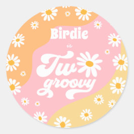 Zwei Groovy 2. Geburtstag Party Retro Daisy Favors Runder Aufkleber