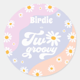 Zwei Groovy 2. Geburtstag Party Retro Daisy Favors Runder Aufkleber