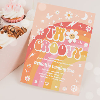 Zwei Groovy 2. Geburtstag Peace Liebe Party Regenb Einladung
