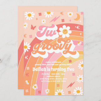 Zwei Groovy 2. Geburtstag Peace Liebe Party Regenb Einladung