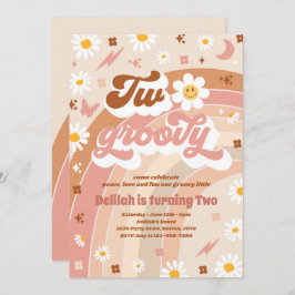 Zwei Groovy 2. Geburtstag Peace Liebe Party Regenb Einladung