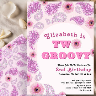 Zwei Groovy 2. Geburtstag Pink Paisley Blume Power Einladung