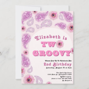 Zwei Groovy 2. Geburtstag Pink Paisley Blume Power Einladung