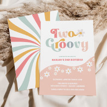 Zwei Groovy 2. Geburtstag Rosa Einladung