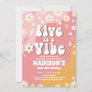 Zwei Groovy 5th Birthday Rainbow Peace Liebe Party Einladung