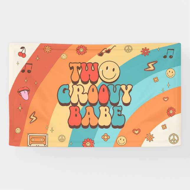 Zwei Groovy Babe Retro Rainbow 2. Party Banner (Horizontal)