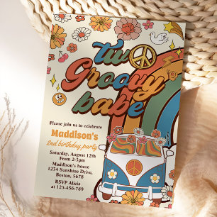 Zwei Groovy Babe Retro Rainbow 2. Party Einladung