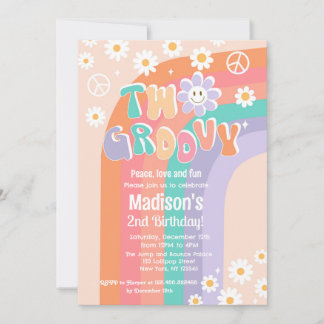 Zwei Groovy Boho Daisy 2. Geburtstag Einladungen