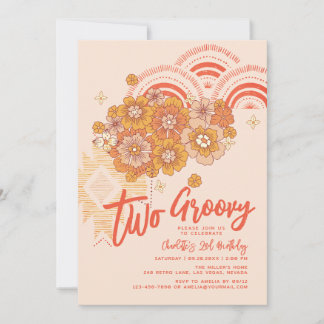 Zwei Groovy Boho Floral Groovy 2. Geburtstag Party Einladung