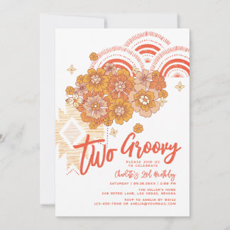 Zwei Groovy Boho Floral Groovy 2. Geburtstag Party Einladung