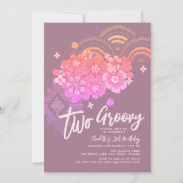 Zwei Groovy Boho Floral Retro 2. Geburtstag Party Einladung