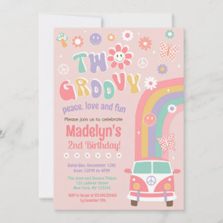 Zwei Groovy Boho Retro Hippie Einladungen zum Gebu