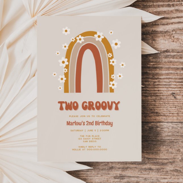 Zwei Groovy Daisy Rainbow 2. Geburtstag Einladung (Von Creator hochgeladen)