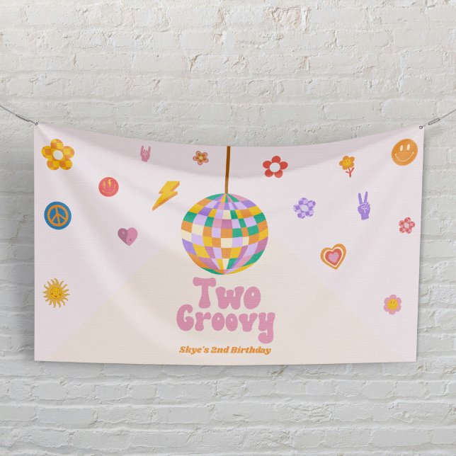 Zwei Groovy Disco Ball 2. Geburtstag Party Banner (Von Creator hochgeladen)