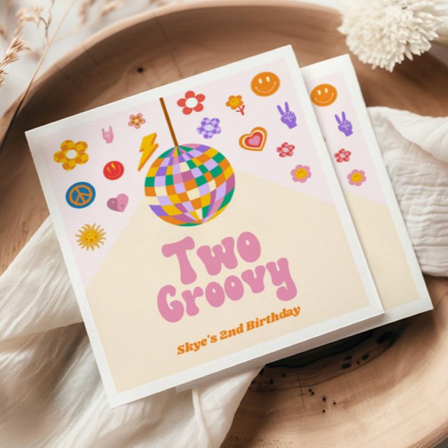 Zwei Groovy Disco Ball 2. Geburtstag Party Serviette (Von Creator hochgeladen)
