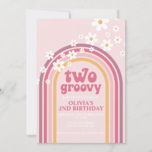 Zwei groovy Gänseblümchen Boho Blumen Regenbogen 2 Einladung