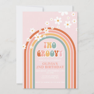 Zwei Groovy Gänseblümchen Boho Blumen Regenbogen 2 Einladung